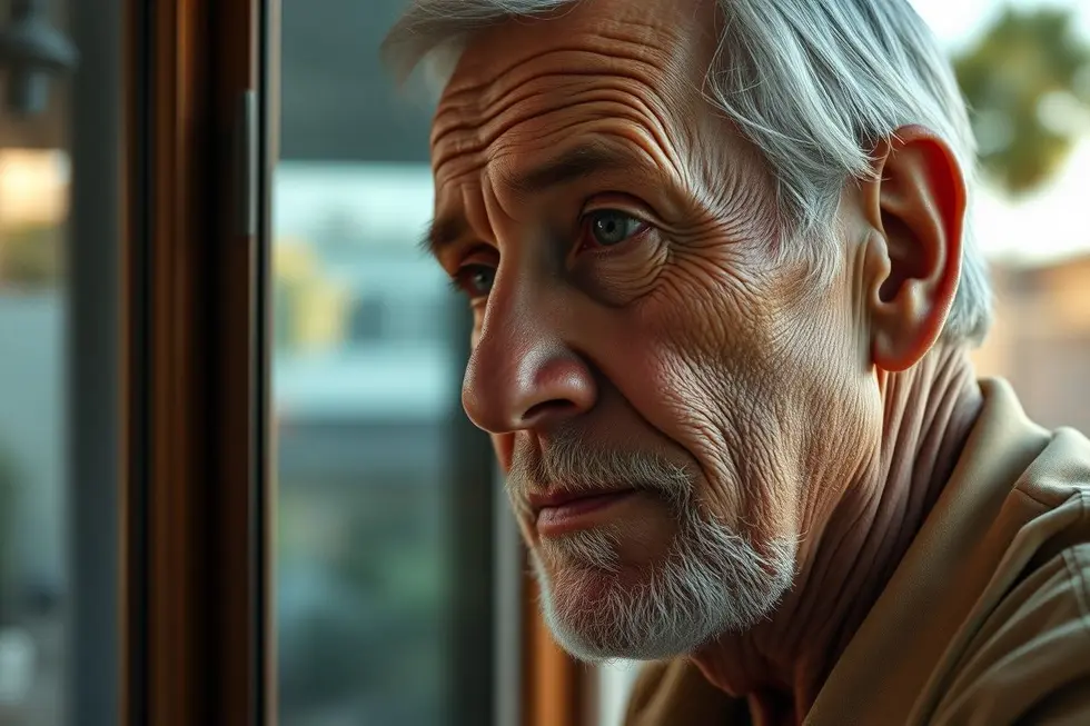 Retrato de um senhor brasileiro de 65 anos, com um olhar pensativo e esperançoso, simbolizando a força para enfrentar desafios de saúde.
